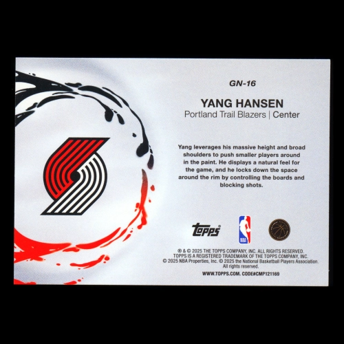 Yang Hansen RC 2025-26 Topps Generation Now Silver Holo Foil Rookie Blazers