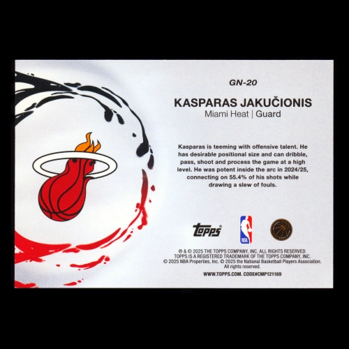 Kasparas Jakucionis RC 2025-26 Topps Generation Now Rookie Heat