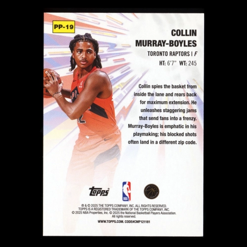 Collin Murray-Boyles RC 2025-26 Topps Power Players Rookie Raptors
