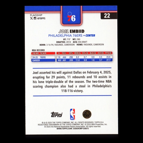 Joel Embiid 2025-26 Topps Season Tip Off 76ers