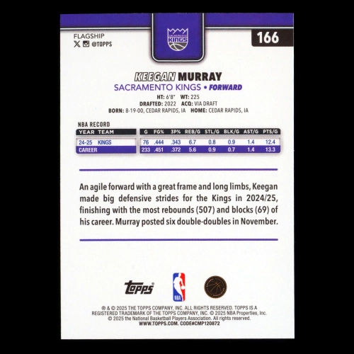 Keegan Murray 2025-26 Topps Season Tip Off Kings
