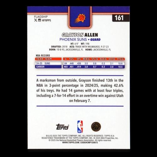 Grayson Allen 2025-26 Topps Season Tip Off Suns