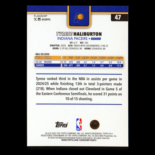Tyrese Haliburton 2025-26 Topps Season Tip Off Pacers