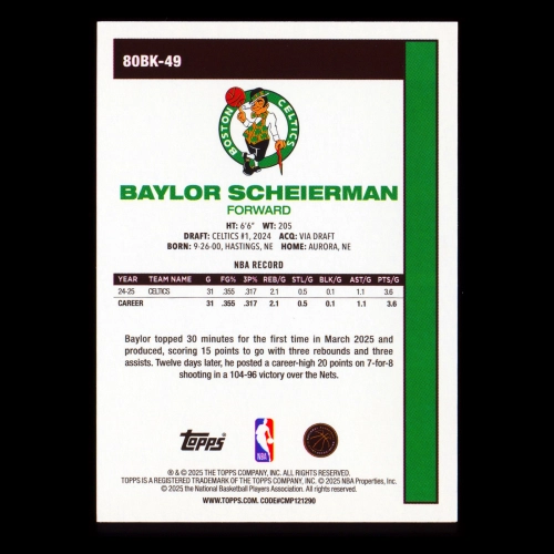 Baylor Scheierman 2025-26 Topps '80-81 Topps Retro Celtics