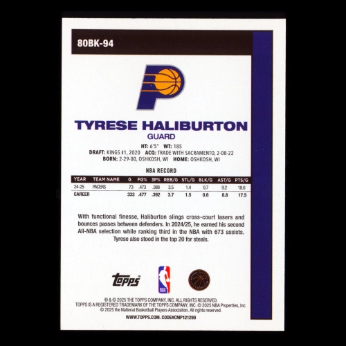 Tyrese Haliburton 2025-26 Topps '80-81 Topps Retro Pacers