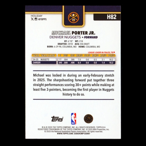 Michael Porter Jr. 2025-26 Topps Holiday Nuggets