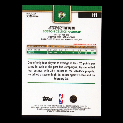 Jayson Tatum 2025-26 Topps Holiday Celtics
