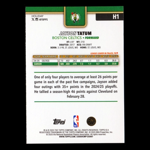 Jayson Tatum 2025-26 Topps Holiday Celtics