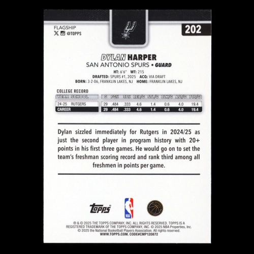 Dylan Harper RC 2025-26 Topps Rookie Spurs