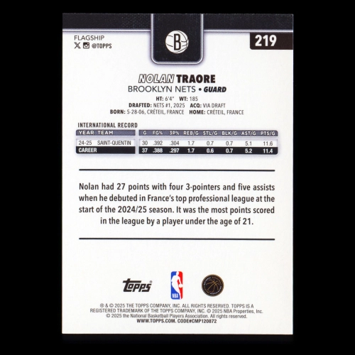 Nolan Traore RC 2025-26 Topps Rookie Nets
