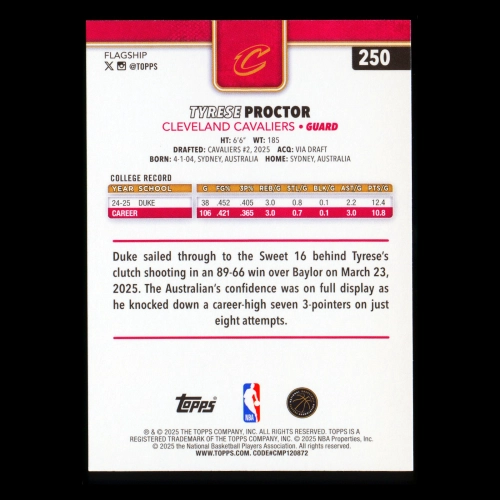 Tyrese Proctor RC 2025-26 Topps Rookie Cavaliers