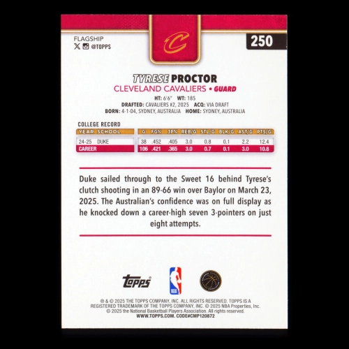 Tyrese Proctor RC 2025-26 Topps Rookie Cavaliers