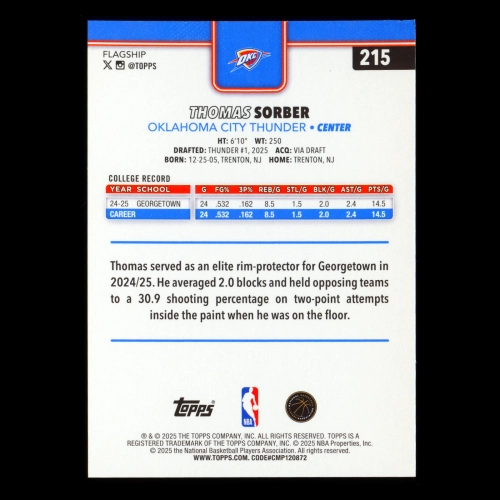 Thomas Sorber RC 2025-26 Topps Rookie Thunder