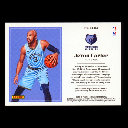 Jevon Carter RC 2018-19 Encased Substantial Swatches Grizzlies - Magic 04/25