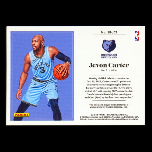 Jevon Carter RC 2018-19 Encased Substantial Swatches Grizzlies - Magic 08/25