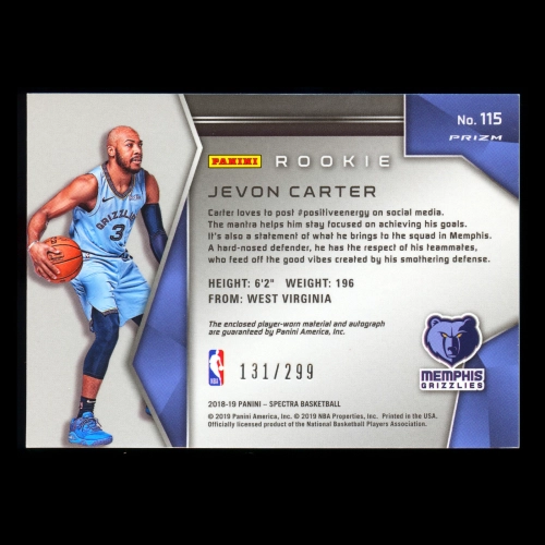 Jevon Carter RC 2018-19 Spectra Jersey Auto Rookie Grizzlies - Magic 131/299