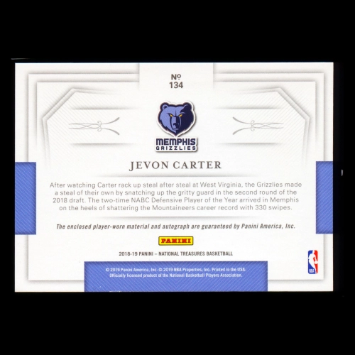 Jevon Carter RC 2018-19 National Treasures Patch Auto Bronze Grizzlies 13/25