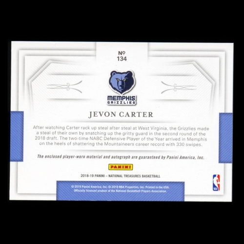 Jevon Carter RC 2018-19 National Treasures Patch Auto Grizzlies - Magic 02/49