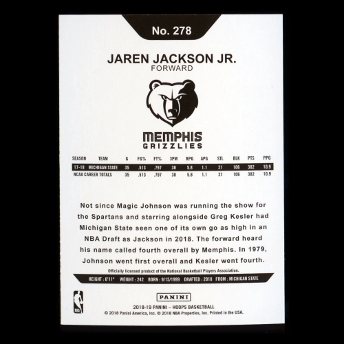 Jaren Jackson Jr. RC 2018-19 Panini NBA Hoops Rookie Grizzlies