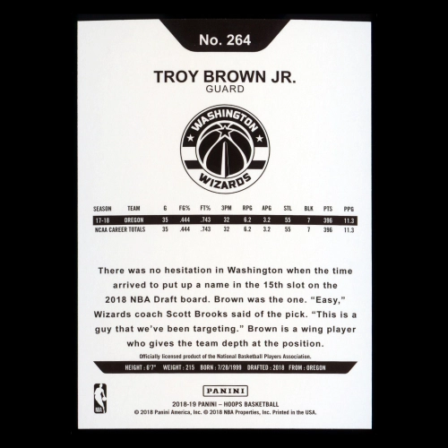 Troy Brown Jr. RC 2018-19 Panini NBA Hoops Rookie Wizards