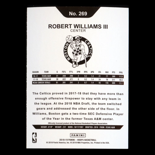 Robert Williams III RC 2018-19 Panini NBA Hoops Rookie Celtics