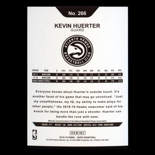 Kevin Huerter RC 2018-19 Panini NBA Hoops Rookie Hawks