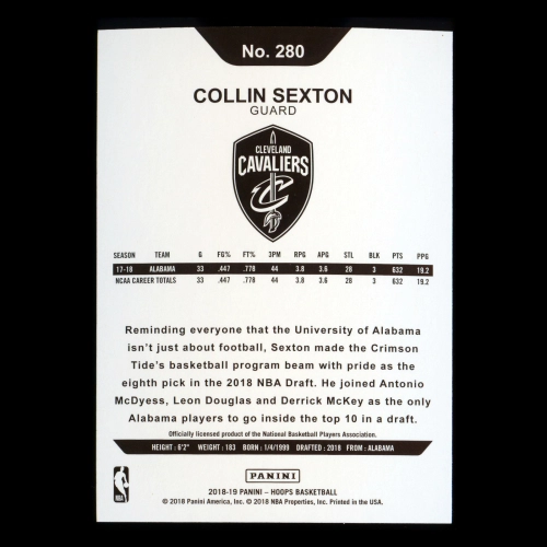 Collin Sexton RC 2018-19 Panini NBA Hoops Rookie Cavaliers