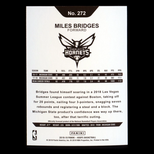 Miles Bridges RC 2018-19 Panini NBA Hoops Rookie Hornets