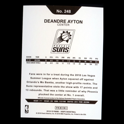 Deandre Ayton RC 2018-19 Panini NBA Hoops Rookie Suns