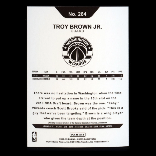 Troy Brown Jr. RC 2018-19 Panini NBA Hoops Rookie Wizards