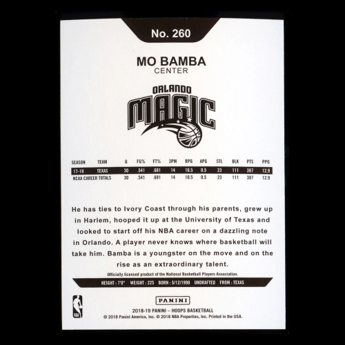 Mo Bamba RC 2018-19 Panini NBA Hoops Rookie Magic