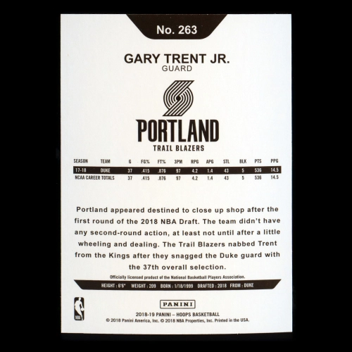 Gary Trent Jr. RC 2018-19 Panini NBA Hoops Rookie Trail Blazers