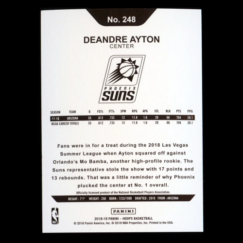 Deandre Ayton RC 2018-19 Panini NBA Hoops Rookie Suns