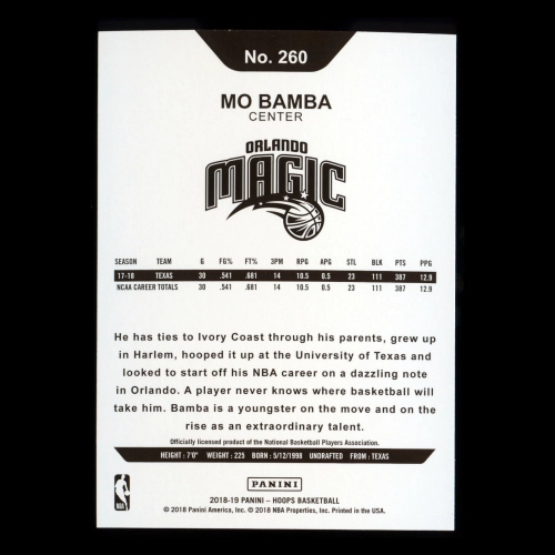 Mo Bamba RC 2018-19 Panini NBA Hoops Rookie Magic