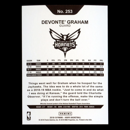 Devonte Graham RC 2018-19 Panini NBA Hoops Rookie Hornets