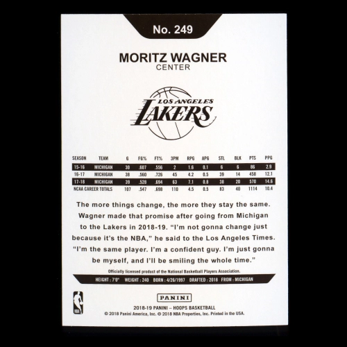 Moritz Wagner RC 2018-19 Panini NBA Hoops Rookie Lakers