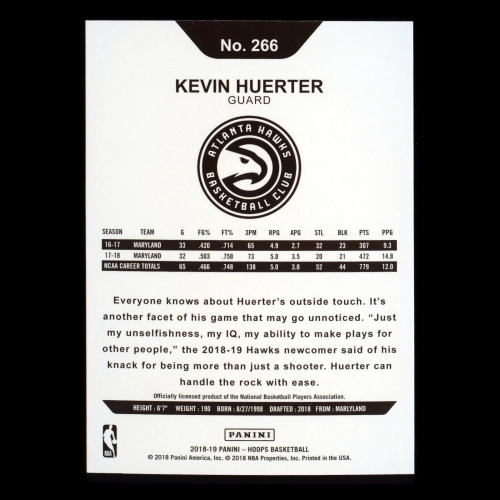 Kevin Huerter RC 2018-19 Panini NBA Hoops Rookie Hawks