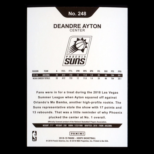 Deandre Ayton RC 2018-19 Panini NBA Hoops Rookie Suns