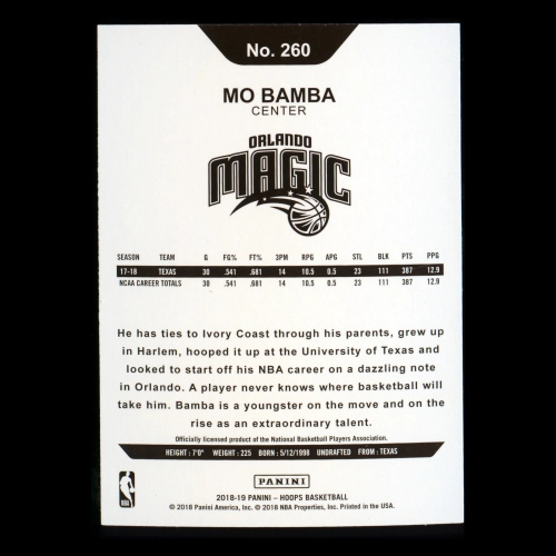 Mo Bamba RC 2018-19 Panini NBA Hoops Rookie Magic