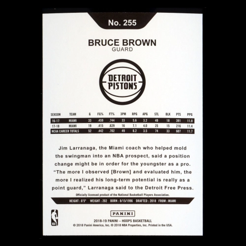 Bruce Brown RC 2018-19 Panini NBA Hoops Rookie Pistons