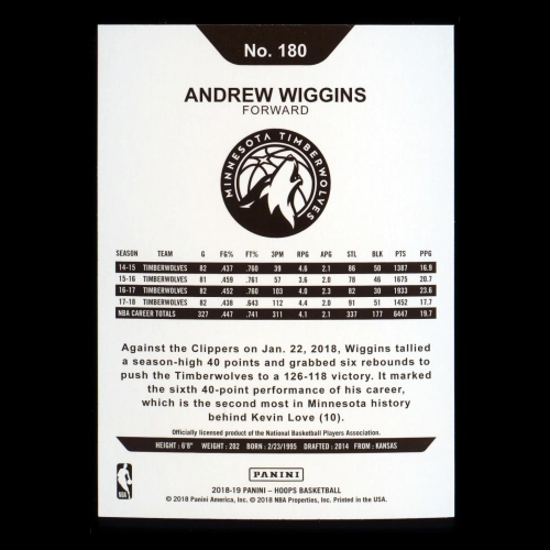 Andrew Wiggins 2018-19 Panini NBA Hoops Purple Timberwolves