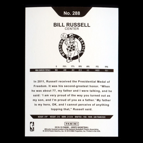 Bill Russell 2018-19 Panini NBA Hoops Tribute Celtics