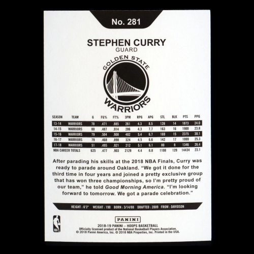 Stephen Curry 2018-19 Panini NBA Hoops Tribute Warriors