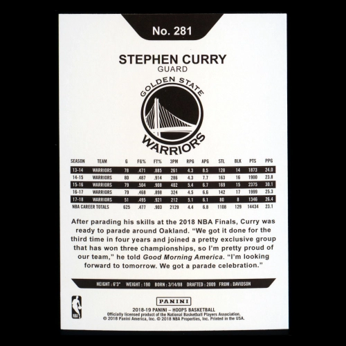 Stephen Curry 2018-19 Panini NBA Hoops Tribute Warriors