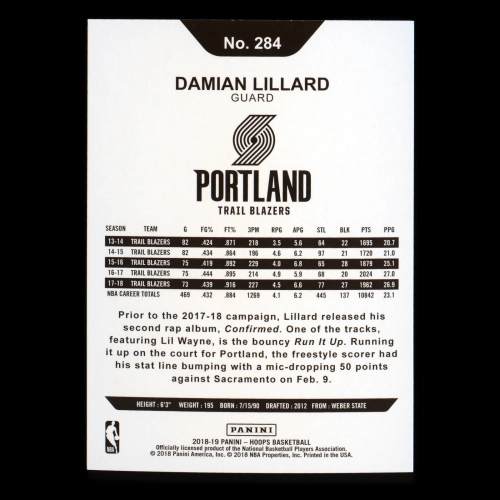 Damian Lillard 2018-19 Panini NBA Hoops Tribute Trail Blazers