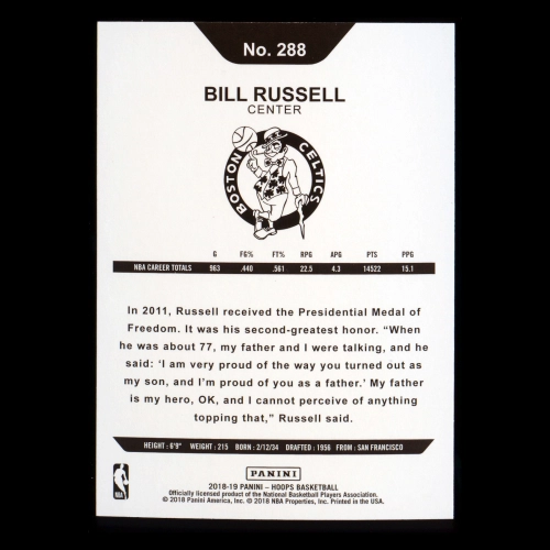 Bill Russell 2018-19 Panini NBA Hoops Tribute Celtics
