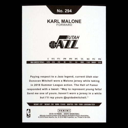 Karl Malone 2018-19 Panini NBA Hoops Tribute Jazz
