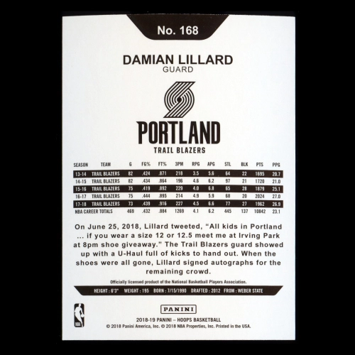 Damian Lillard 2018-19 Panini NBA Hoops Trail Blazers