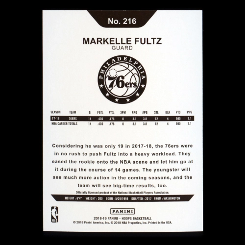 Markelle Fultz 2018-19 Panini NBA Hoops 76ers