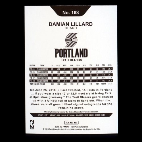 Damian Lillard 2018-19 Panini NBA Hoops Trail Blazers